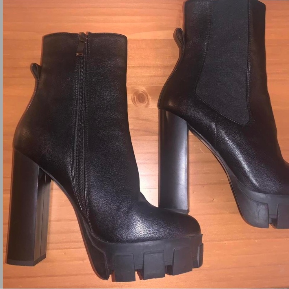 Leather Platform Heel Booties